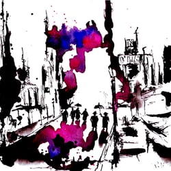 Aquarell mit Tusche, Rain
