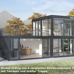 Eventcontainer aus 6 Modulen und einer Terrasse für Messen und Events