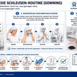 Schrittweise Visualisierung einer Gowning- & Schleusen-Routine zur verständlichen Vermittlung von Hygiene-& Compliance-