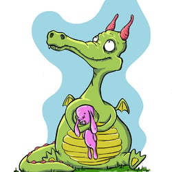 Drache mit Kuschelhase