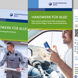3 verschiedene Flyer für die Inklusionsberatung bei der Handwerkskammer Berlin