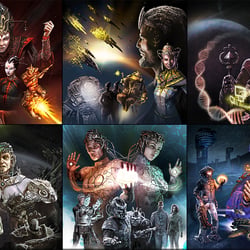 The six Factions, card illustrations for Exodus: Edge of Extinction | NSKN Games 2014