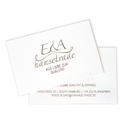 E&A hansetrade. Logo und Visitenkarten mit Prägung.