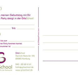Einladung für eine Kindergeburtstagsparty in der GilaSchool