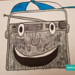 Ich schalte dass Radio an und er lächelt mir zu. Jeden Morgen geht es los und so macht das Arbeiten, noch mehr Spaß. Illustrati