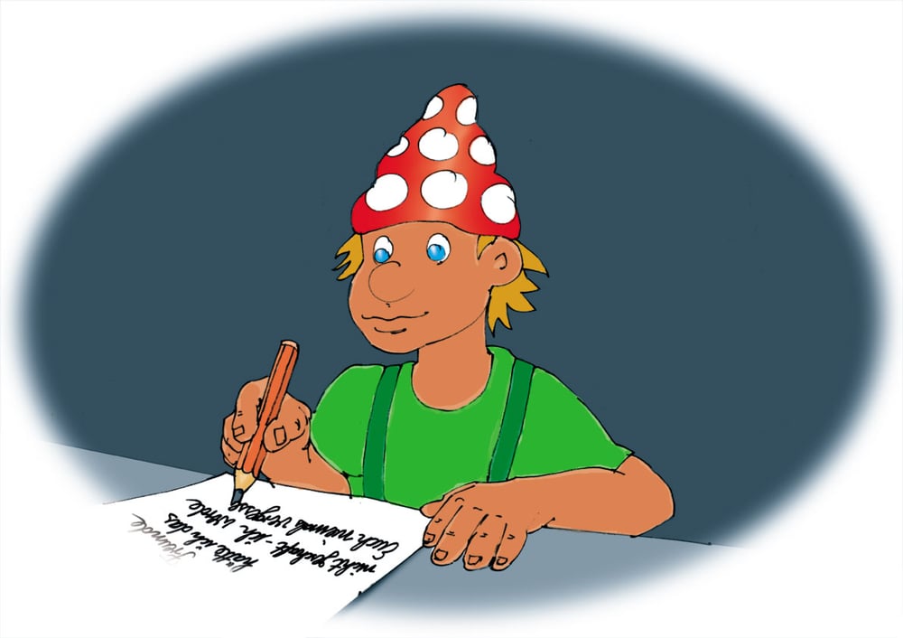Als die letzten Kinder ihre Arbeiten abgegeben hatten, war Zwackel immer noch am Schreiben, ...