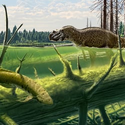 Juvenile Ceratosaurus taking a bath