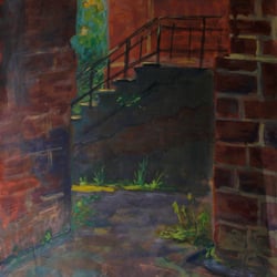 FKS (Rauchertreppe), 2018, Acryl auf Packpapier, 49,5cm x 67cm