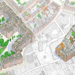 Zusammenbau der Innenstadtquartiere auf Katasterplan