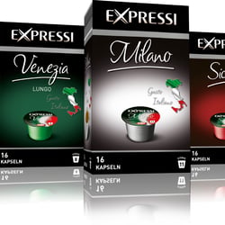 3D Rendering + Reinzeichung der Verpackungen & Kapseln von Expressi Italienische Wochen