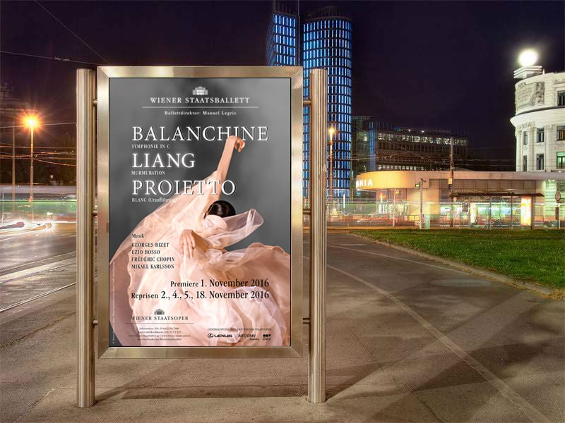Premierenplakat: BALANCHINE | LIANG | PROIETTO, Wiener Staatsballett 2016