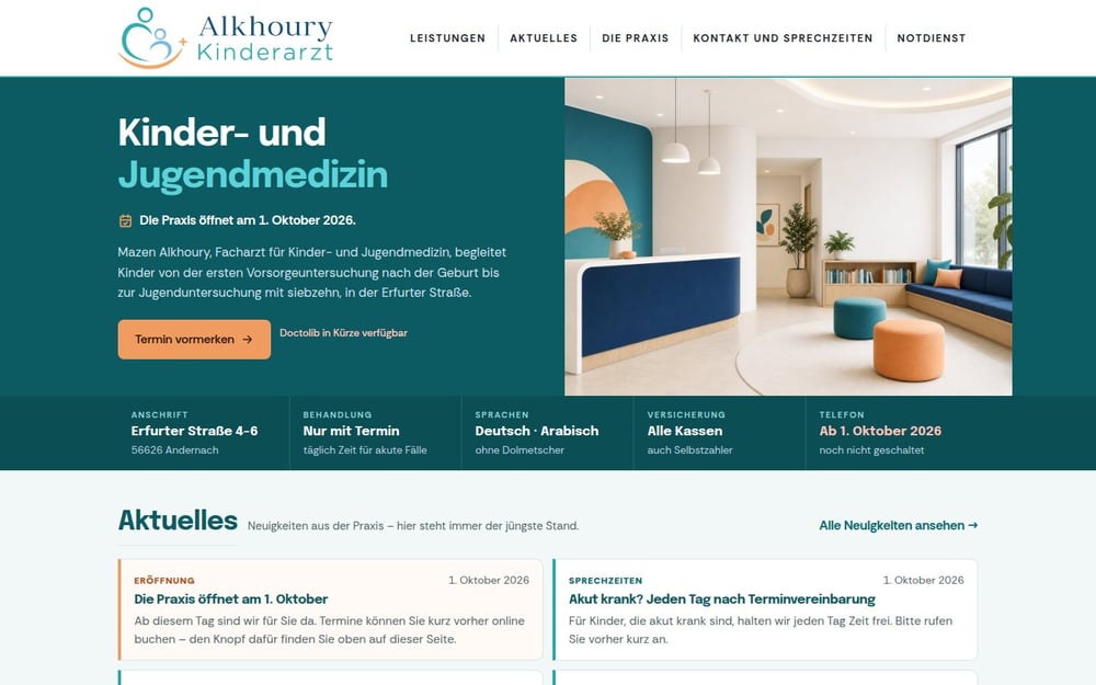 Kinderarztpraxis Alkhoury, Andernach: Praxis-Website in acht Tagen