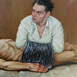 Der Horcher. Öl auf Leinwand