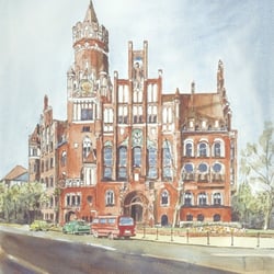 Rathaus Schmargendorf, Aquarell, 40,5×29,5 cm, 1991