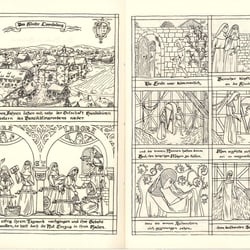 „Das Wunder von Gottsbüren“ – Nacherzählung einer hessichen Sage im Stil der Buchmalerei (Feder und Tusche)