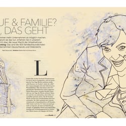 Anwendungsbeispiel meiner Illustrationen in der Magazin­gestaltung. Mischtechnik.