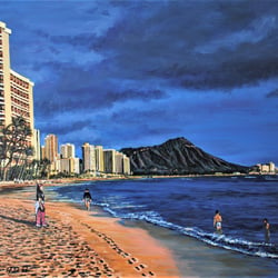 Hawaii Honolulu Waikiki Beach / Öl auf Ölkarton