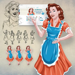 Character Design Waschfee – Bleistiftskizzen & Vektorillustration