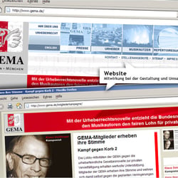 Maßgebliche Gestaltung und Mitwirkung an der Umsetzung der GEMA-Website und Online-Kampagen bis 2007