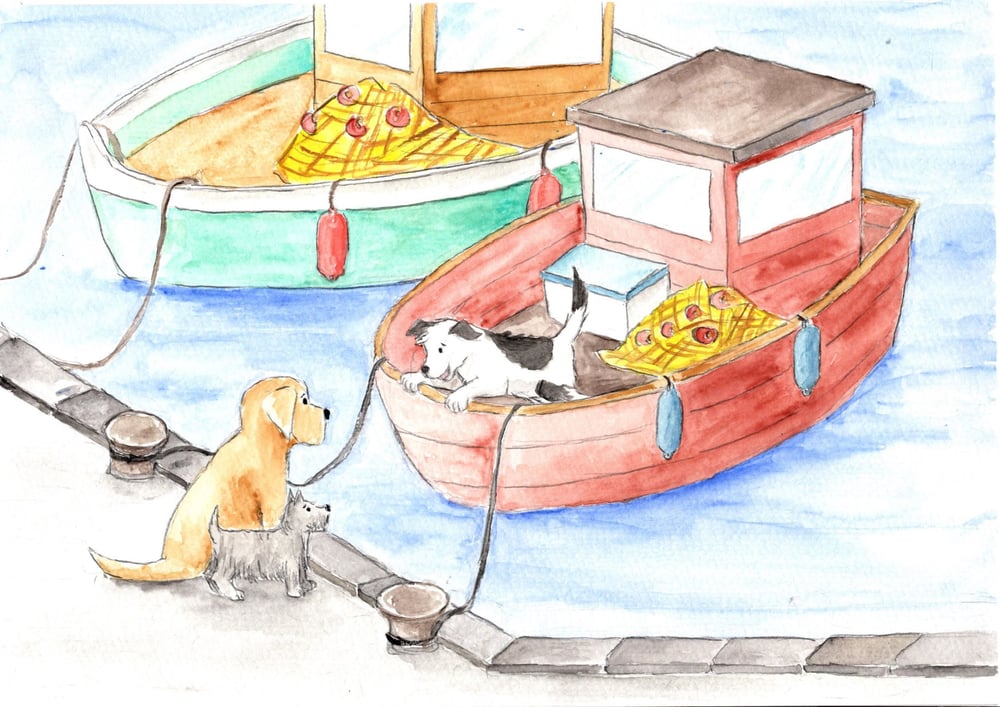 Hund auf Fischerboot