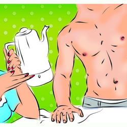 Idee und Illustration für eine Frauentagsveranstaltung mit dem Namen: „Frauen zum Frühstück, Männer zum Bügeln“