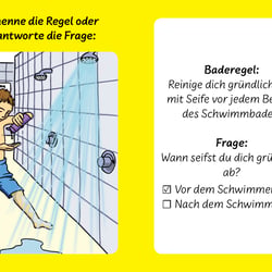 Frage-Antwortkarte zum Spiel „Schwimmen macht Spaß!“