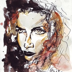 Aquarell mit Tusche, Woman