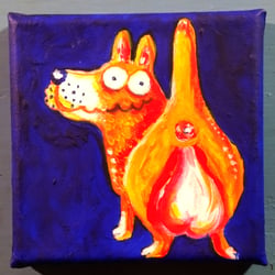 Klöter in Orange auf Blau