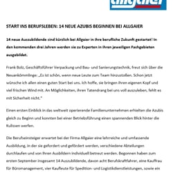 Pressemitteilung: Auszubildende