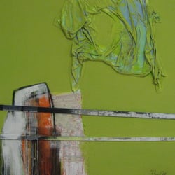 MITTAGSRUHE-2008-Mischtechnik und Holz auf Leinwand-100×100