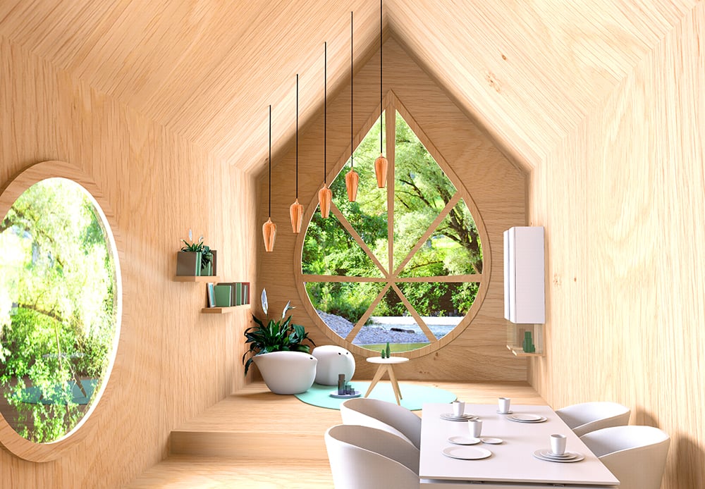 Gemütliches, minimlistisches Holzhaus Interior