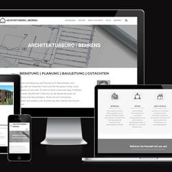 Webauftritt eines Architekturbüros mit umfangreichem Planungsunterlagen als Galerie