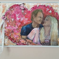 Romantikportrait, Acrylmalerei, Mixed Media Collage