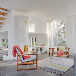 Wohnzimmer eines Einfamilienhaus fotografiert für die Architekten