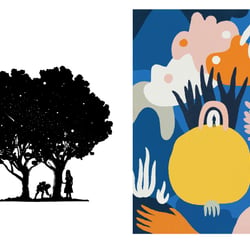 biophilia // L: illustration aus dem kinderbuch „kleine helden, große träume“ / R: internat. plakatwettbewerb von brandculture