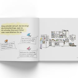 Gestaltung der Innenseiten für Kinderfachbuch »Oma und die Schmetterlinge« des Mabuse-Verlags
