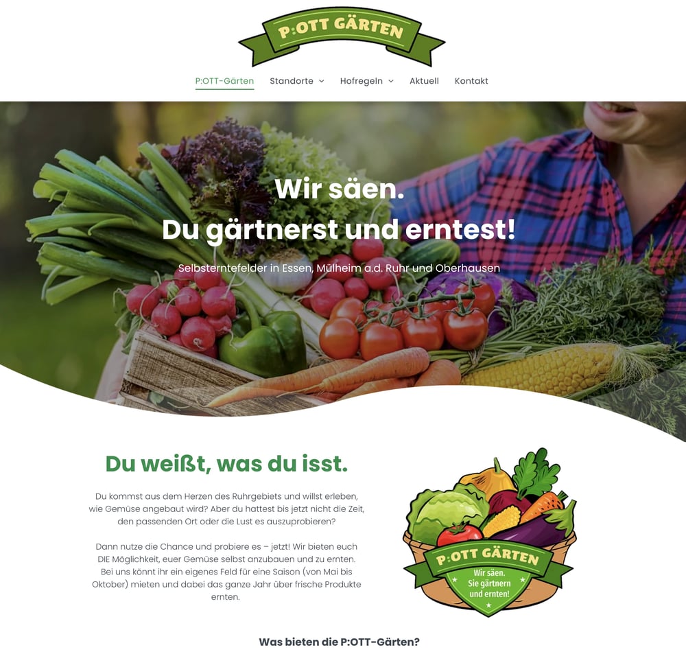 Website der Pottgärten in Mülheim, Essen und Oberhausen