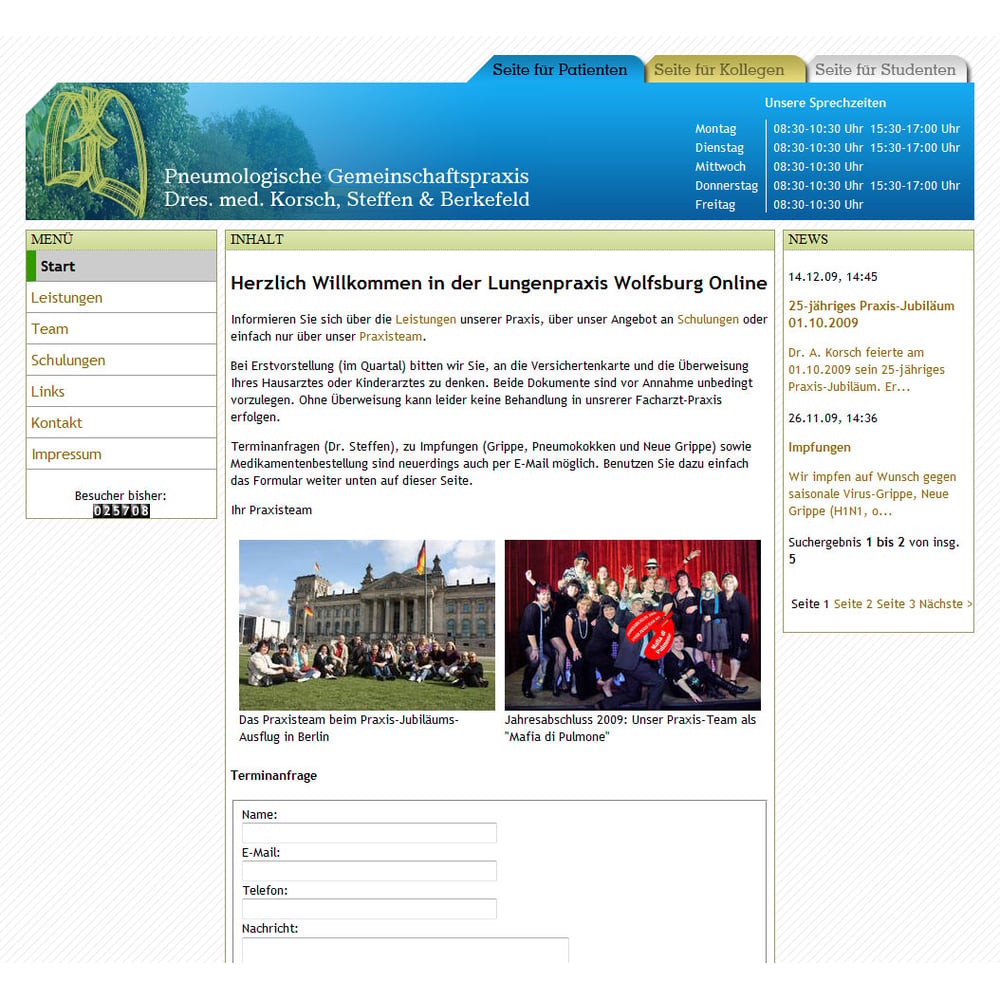 Startseite der Website