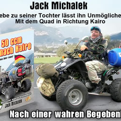 Werbung zum Buch „Mit 50 ccm nach Kairo“ (Jack Michalek)
