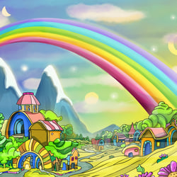 Kitschige Regenbogen Landschaft / Zwergenwelt