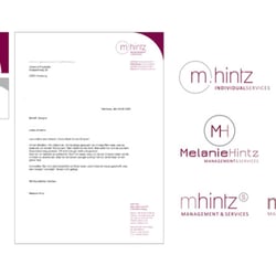 Melanie Hintz – Management & Services. Logo, Visitenkarten, Briefpapier und weitere Logo-Entwürfe.