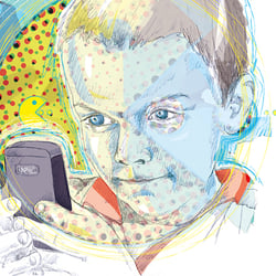Game Boy (Junge spielt auf Handy)