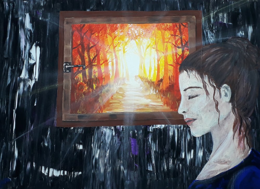 Acrylbild „die Frau am Fenster“