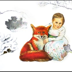 „Kind mit Fuchs“ Bunt- und Bleistift, Fineliner auf Papier