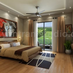 3D Innenansicht Schlafzimmer mit Gold zurück Boden