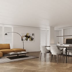 Wohnküche mit braunem Sofa