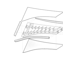 Exploded isometric view of facade panels