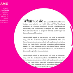 Corporate Website PLAYFRAME, Entwurf Innenseite