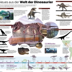 Neues aus der Welt der Dinosaurier – eineinhalbseitige Zeitungsgrafik