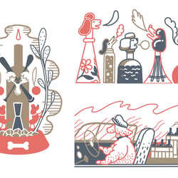 Illustrationen für eine Cocktailkarte, Pudelbar im Renthof Kassel, (digitale Illustration)